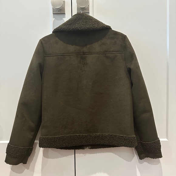 MOTHER The Four Corners Faux Suede Jacket Olive Green - Picture 3 of 9